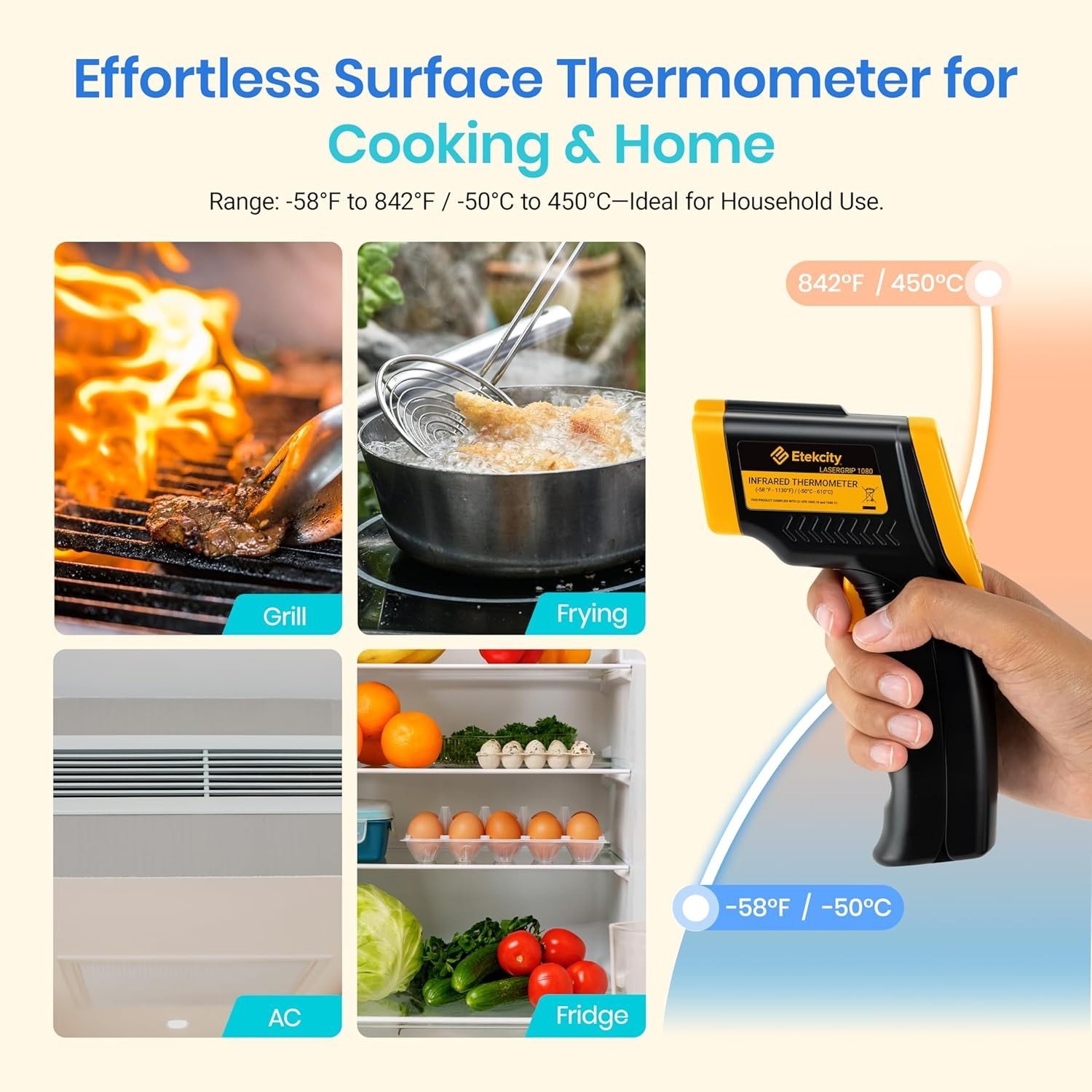 Versatile Non-Contact Temperature Gun for BBQ, Food, and Home Use - 12:1 Ratio