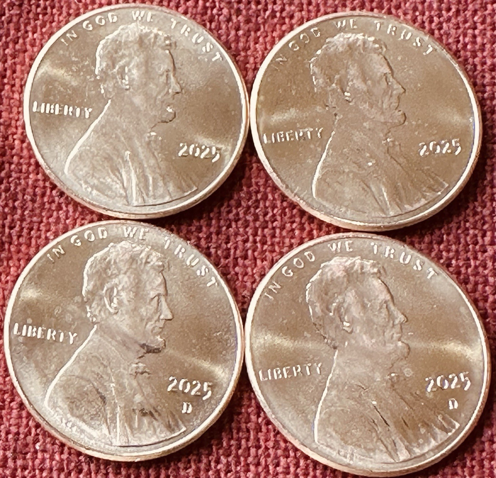 2025 P & D BU Lincoln Shield Cents - Lot of Four Cents - 2 Of Each