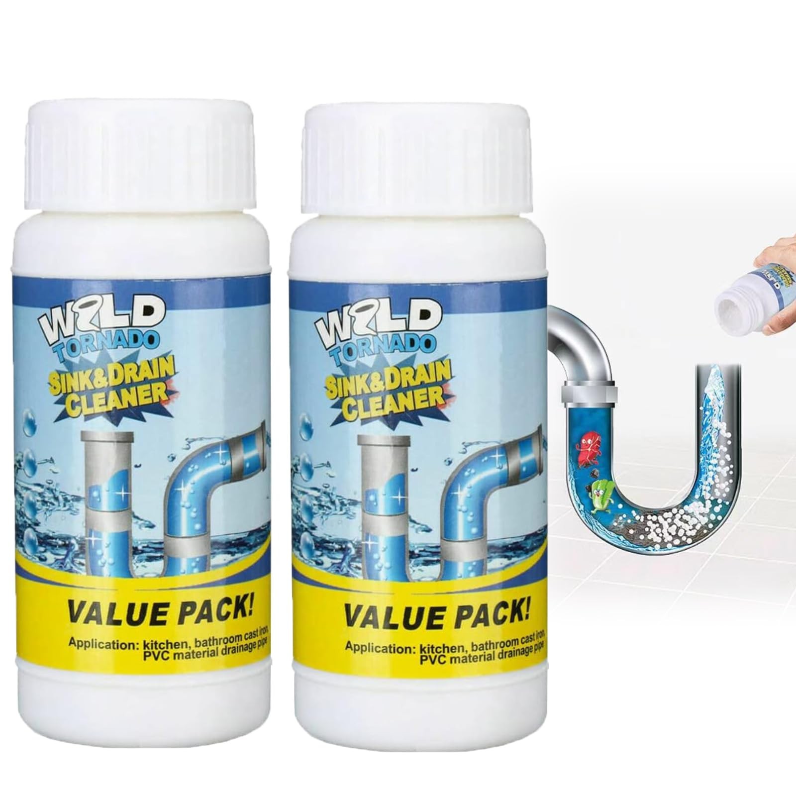 Wild Tornado Powerful Sink & Drain Cleaner Powder - Quick Foaming Super...