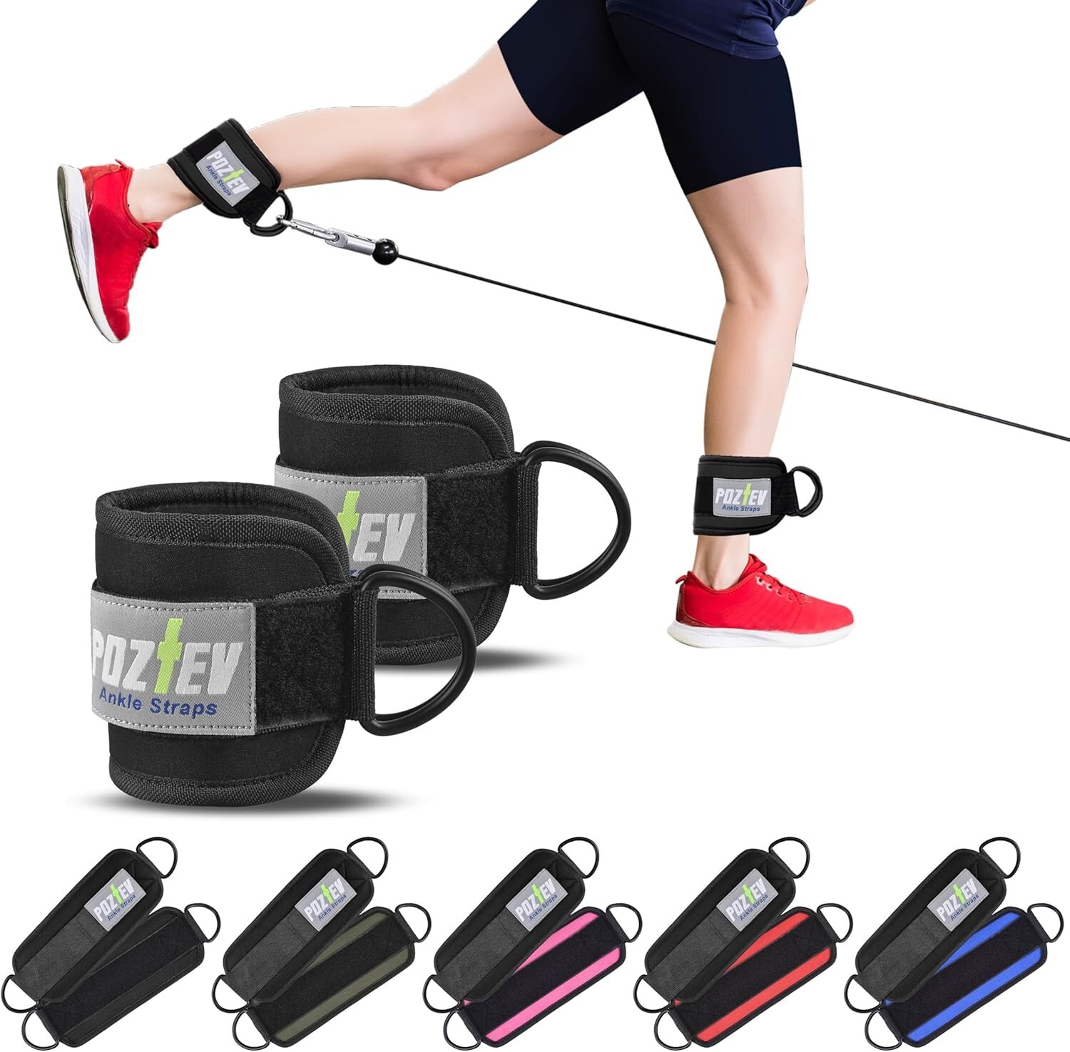 Ankle Strap for Cable Machine Attachments, Gym Accessories Pair, Black - Pair