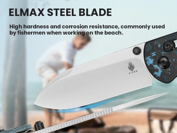 Kizer AZO Drop Bear Folding Knife Elmax Blade Clutch Lock Fatcarbon Ki3619A2