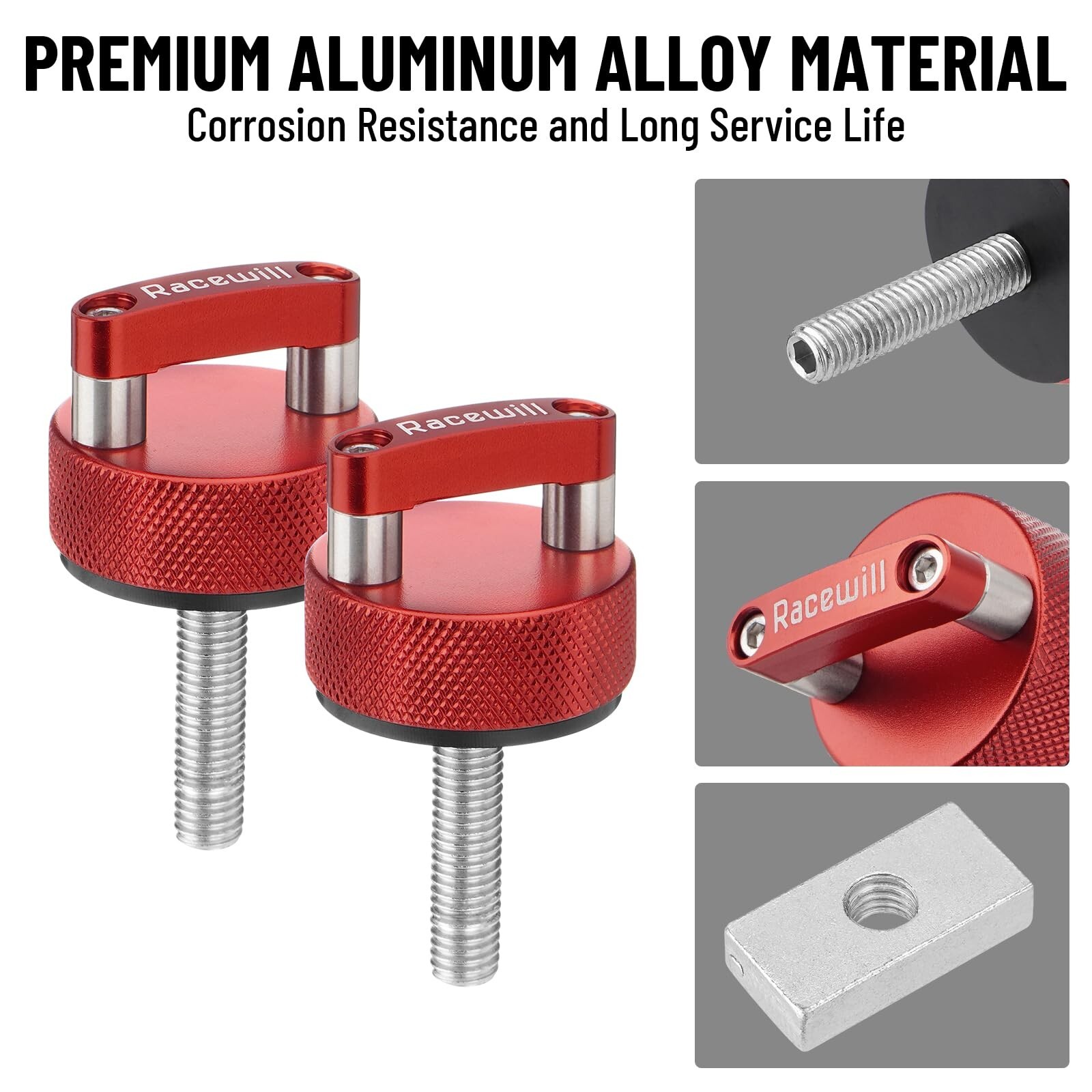 8PCS Red Hard Top Quick Removal Fastener Thumb Screws with Nut Plates Compati...