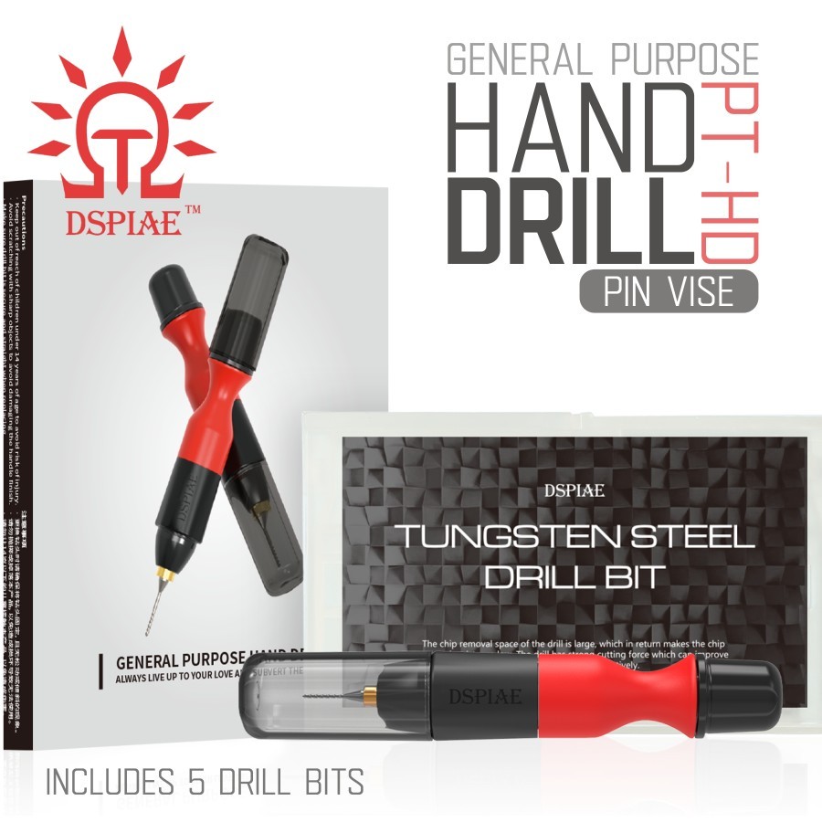 DSPIAE: Hand Drill - General Purpose Hobby Drill with 5 Bits - PT-HD - Pin Vise