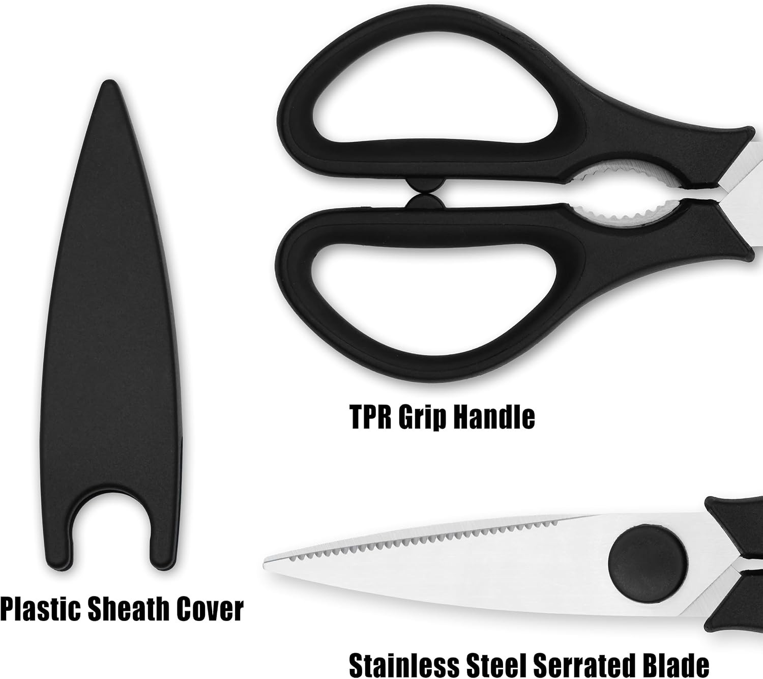 Grip Multi-Purpose Stainless Steel Kitchen Scissors - Non-Slip TPR Grip -
