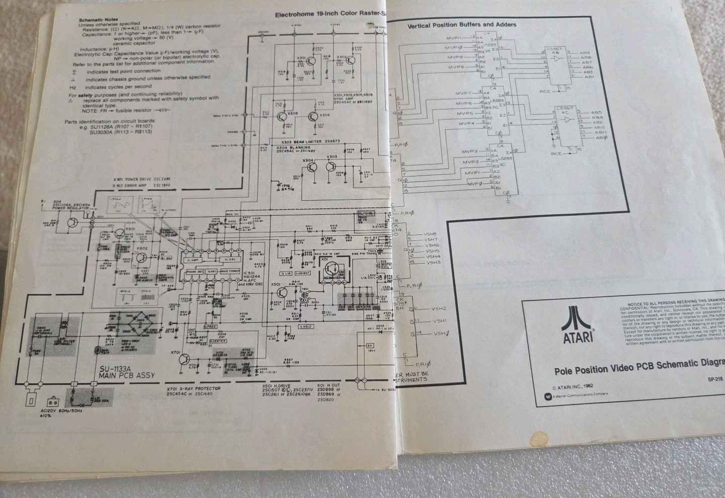 Atari Pole Position CPU PCB Schematic Diagram Racing Game Arcade