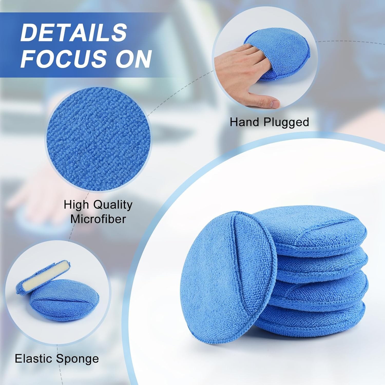 Wax Applicator Pad (8 Pack), 5 Inch Microfiber with Blue
