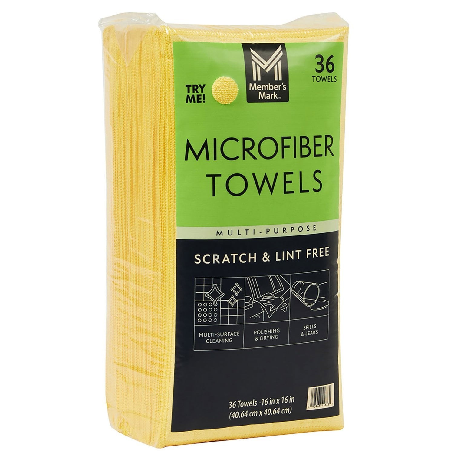 Member's Mark Microfiber Towels 16"x16" Yellow 36 Pack Cleaning Cloths Car Home.