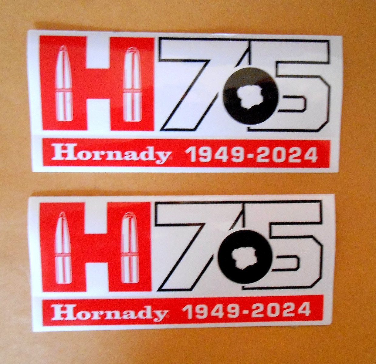LOT OF TWO HORNADY AMMUNTION 1949-2024 75 YEARS STICKERS / DECALS *L@@K* HORNADY