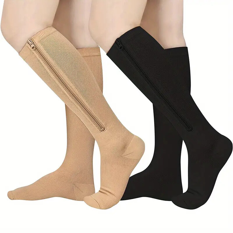 3 Pair Zippered Compression Socks 20-30mmHg Men Women Graduated Support Stocking