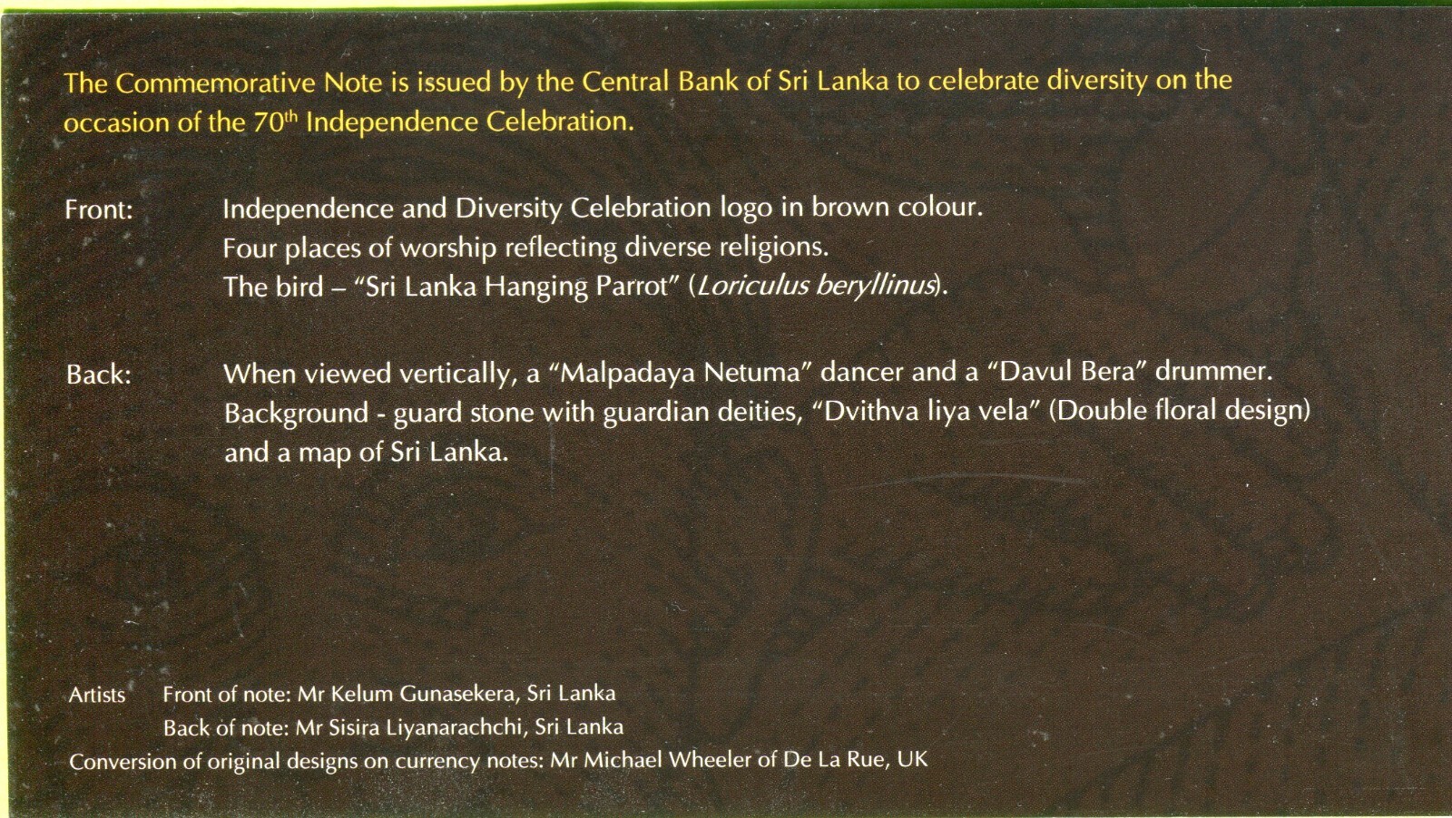 Sri Lanka 1000 Rupees 2018 P130 UNC - Commemorative w/ folder