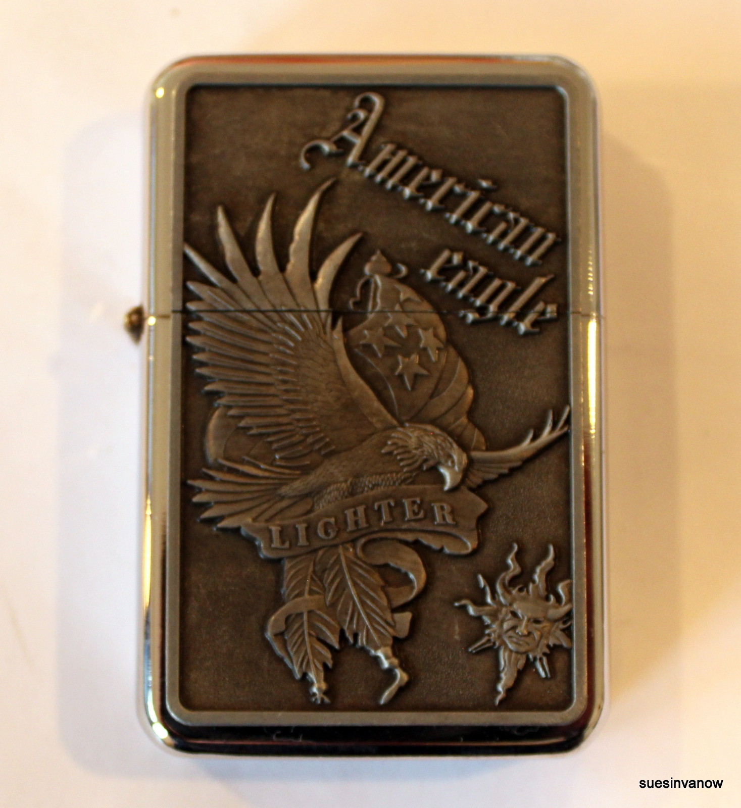 Windproof Flip Refillable Lighter Biker Riders Style Artistic American Eagle
