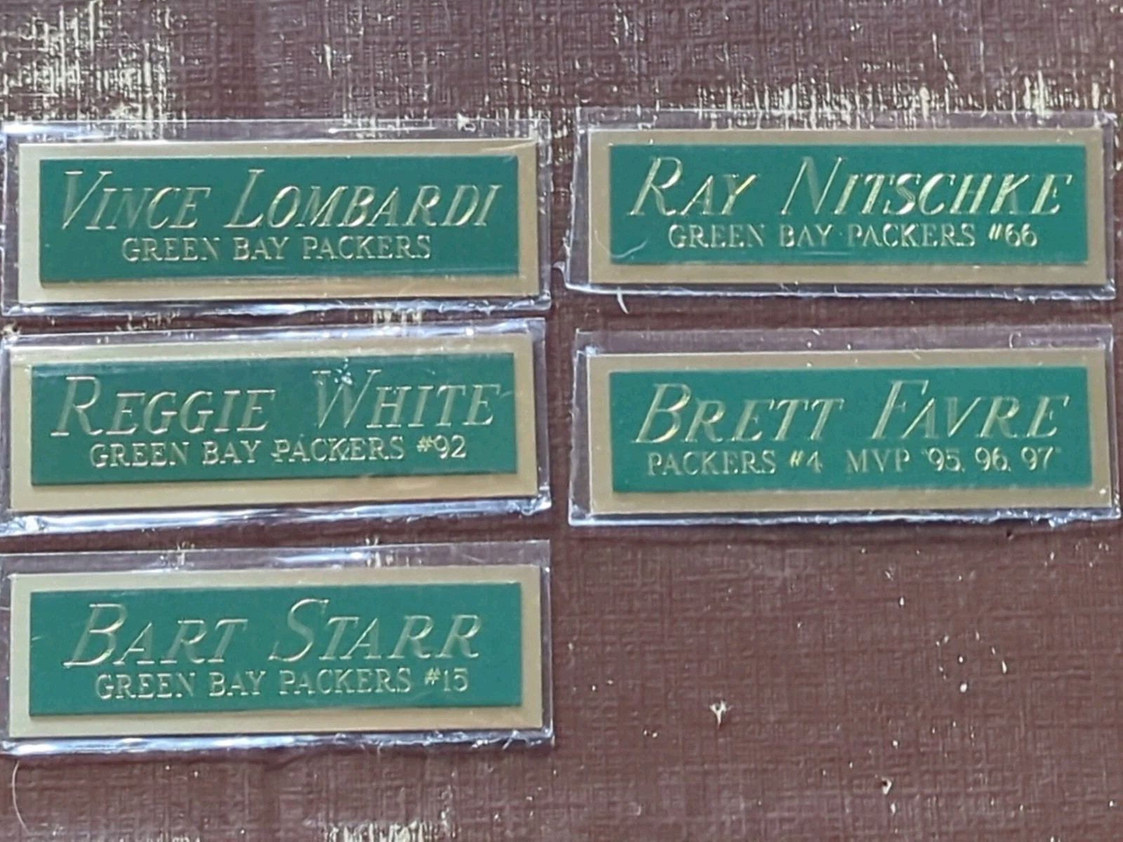5 Packers Nameplates For Display Case Plaque Lombardi Nitschke Favre Starr White