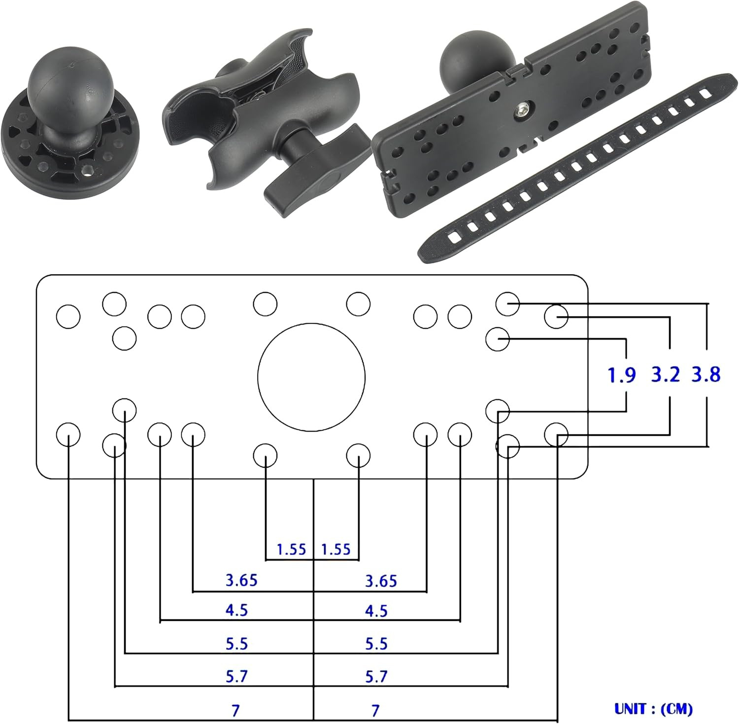 Fish Finder Mount Base, Universal 360° Rotation Ball-Mount Fish Finder Bracket,