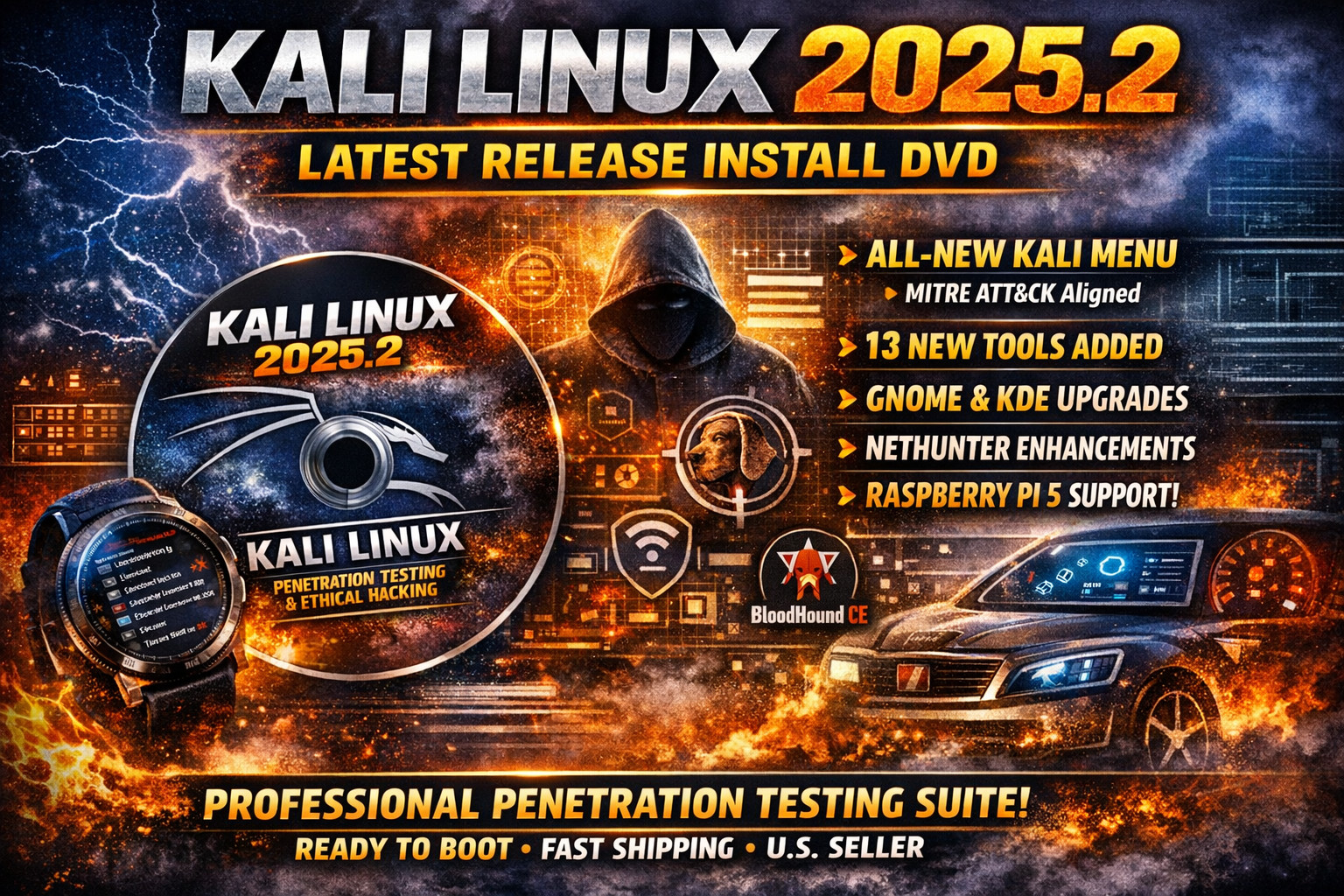 Kali Linux v2025.2 BOOTABLE Install DVD KALI HACKER Pentesting FL SHIPPER