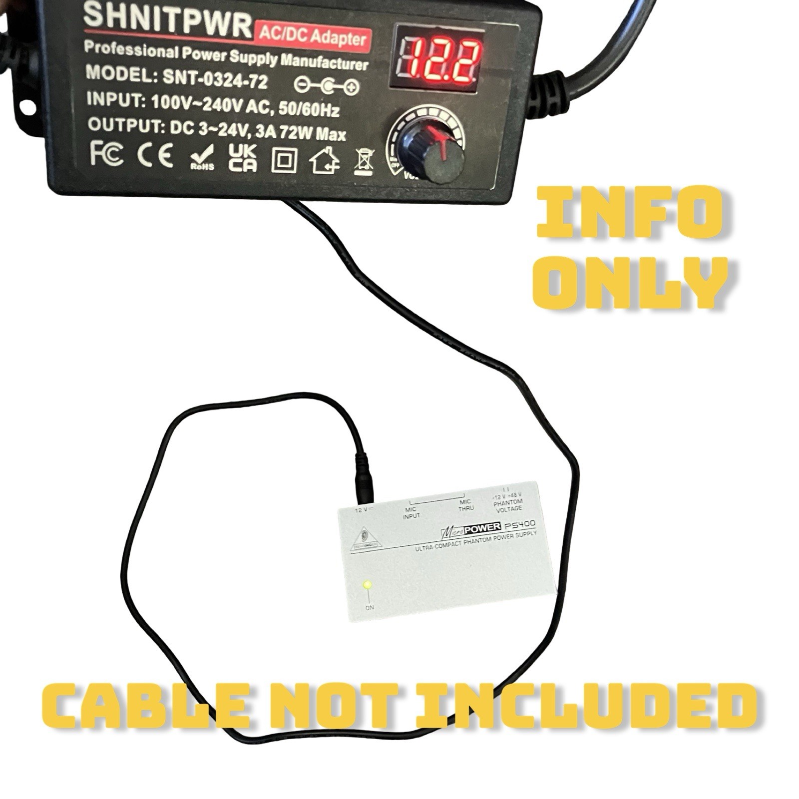 Behringer MicroPOWER PS400 Ultra Compact Phantom 12V Power Supply Silver Tested