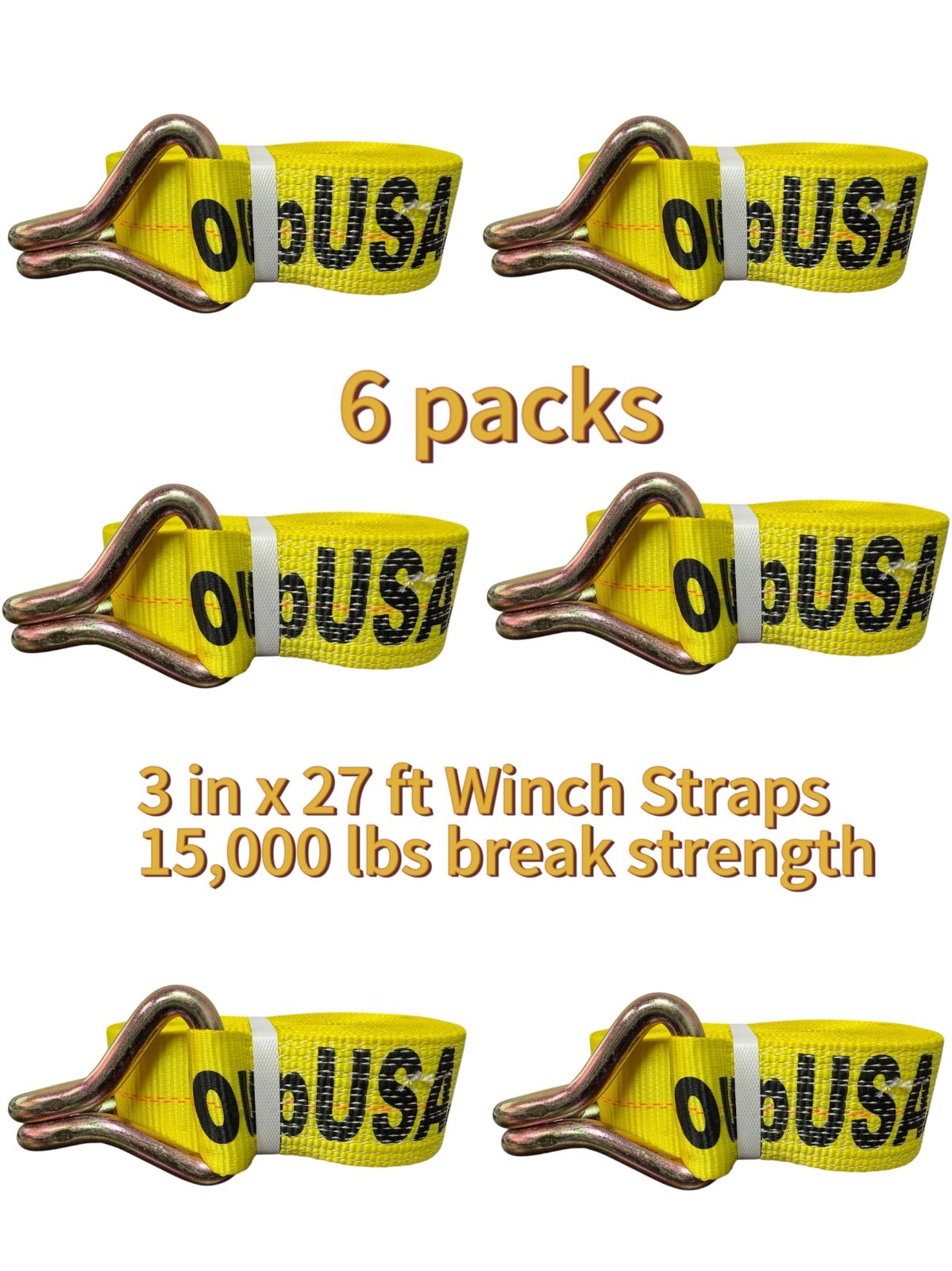 Winch Straps 3" x 27' Heavy Duty Tie Down Truck Straps 15,000 Lbs Break Strength