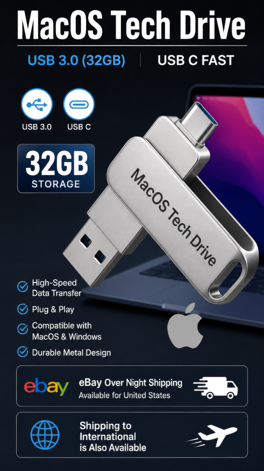|Mac OS Tech Support Drive – Dual Connection USB 3.0 & USB-C| Easy Instructions