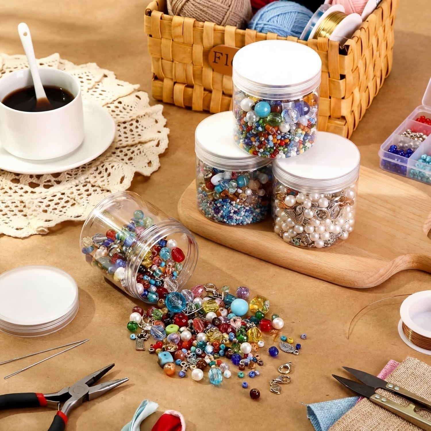 4 Pack Clear Round Plastic Jars with Secure Lids for Crafts & Cosmetics