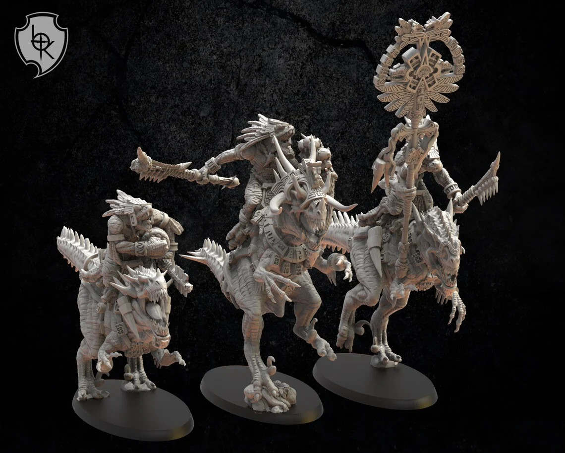 Ezocamatl Knight Command Group - 28-32mm Cuetzpal - Resin Tabletop Miniature