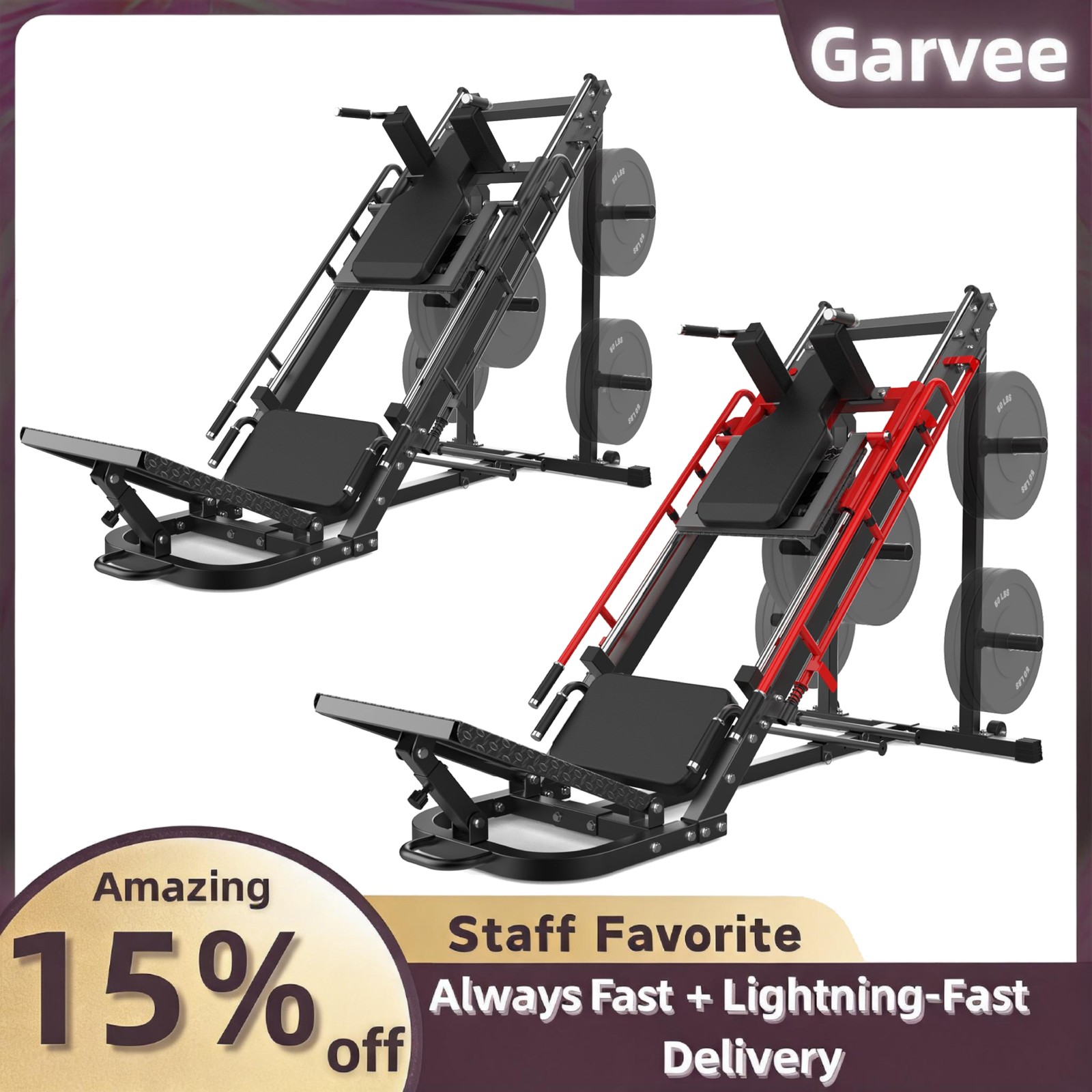 Home Gym 2-in-1 Leg Press Hack Squat w/ Linear Bearing & Calf Block, Lower Body