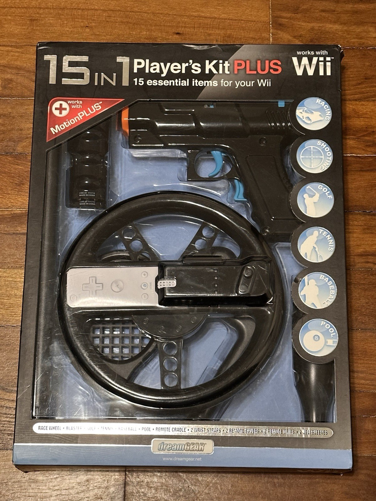 Nintendo Wii Dream Gear Sports Kit 15 Pieces Race Wheel Tennis Golf New In Box