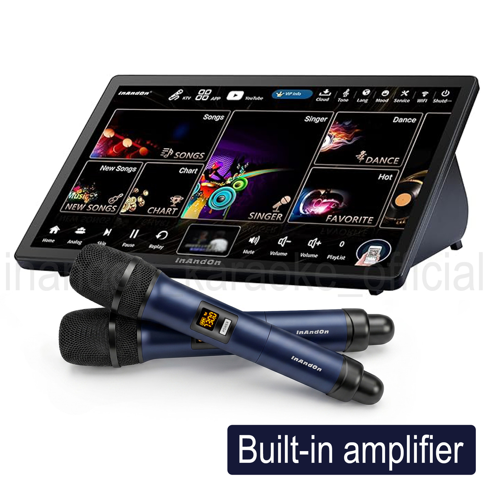 InAndOn 5-in-1 Home Karaoke Machine 15.6" Touchscreen + UHF Mics + Mixer + Amp