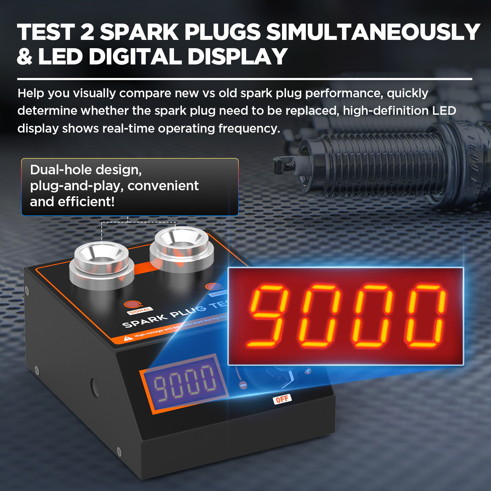 Spark Plug Tester 12V Gasoline Ignition Analyzer Adjustable Double Hole Detector