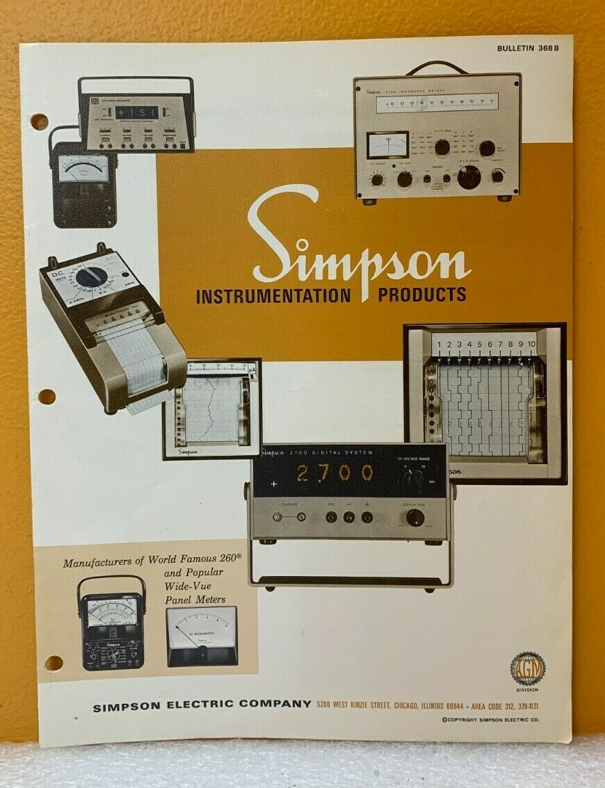 Simpson Electric Company Instrumentation Products Bulletin 368 B Catalog.