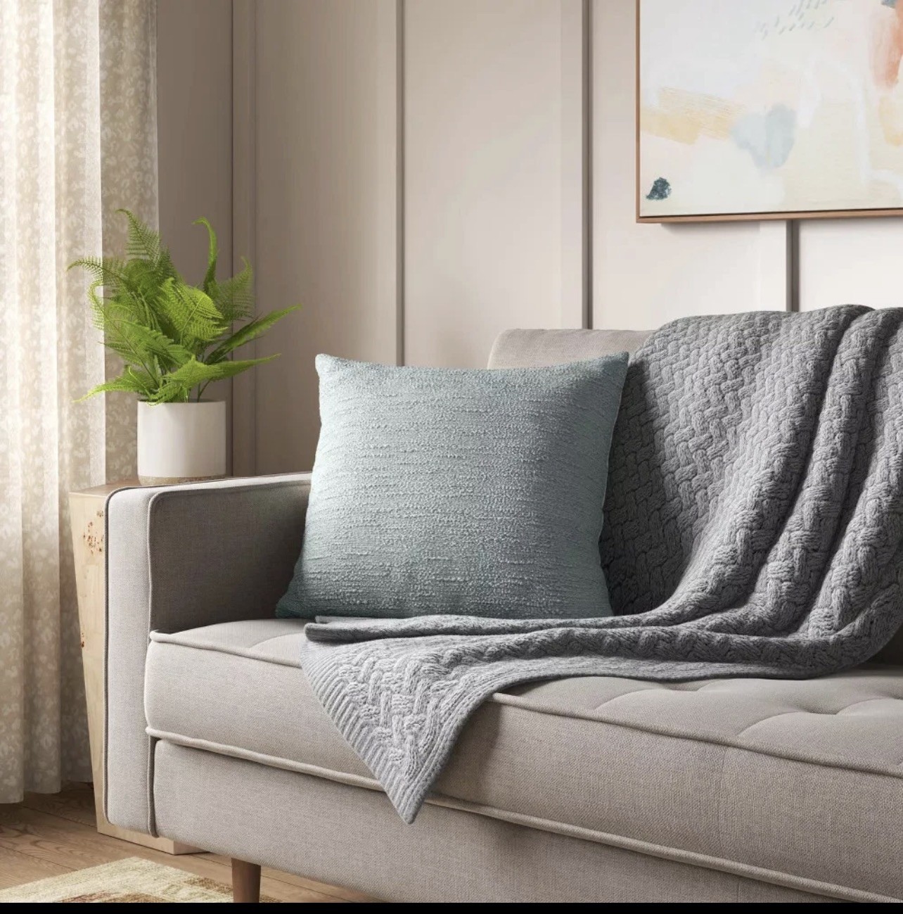 Oversized Square Cotton Boucle Reversible Throw Pillow with Linen Light