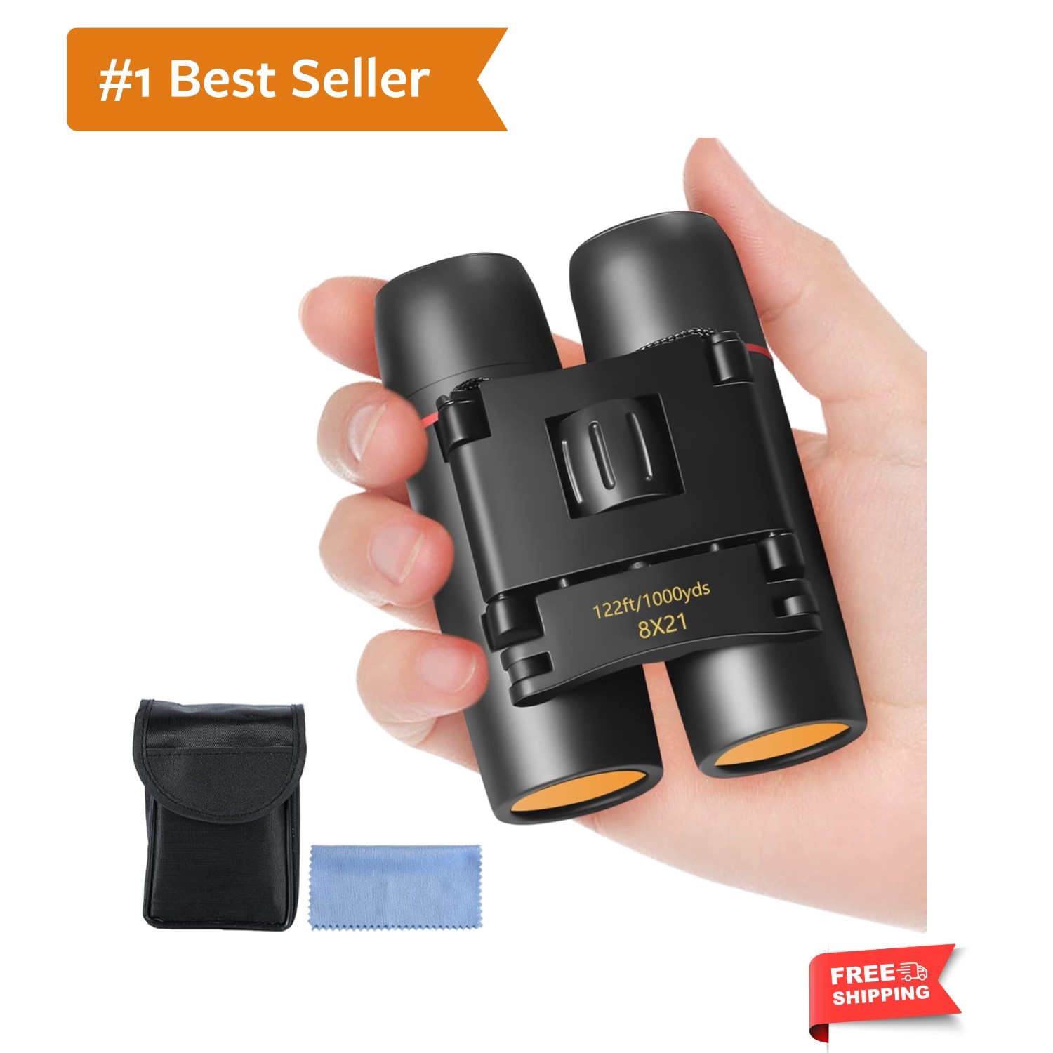 Compact Lightweight Waterproof Binoculars for Adults & Kids - 8X Magnification