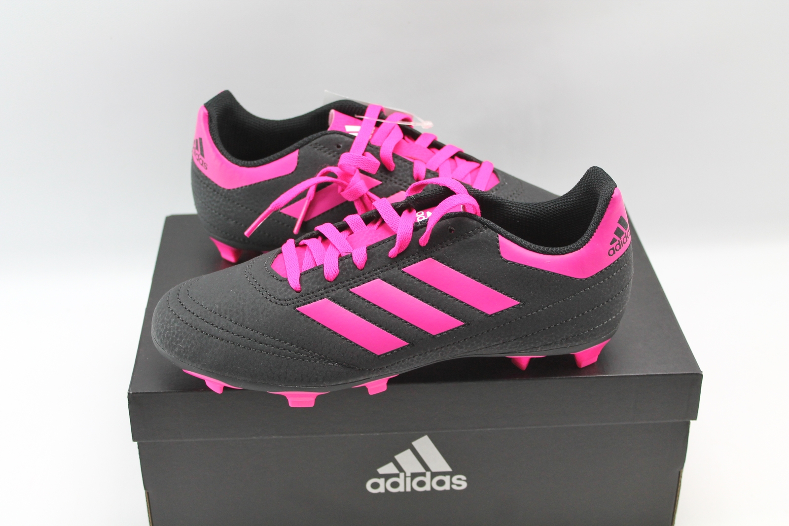 Adidas Goletto VI Black Pink Soccer Cleats Girls 6 Pink Stripes Pink Laces