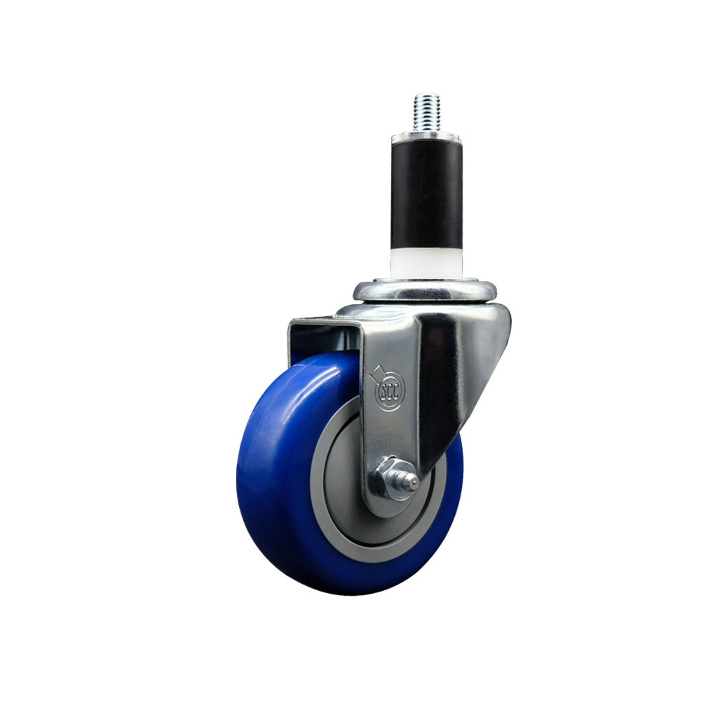3.5 Inch Blue Poly Wheel Swivel 1-3/8 Inch Expanding Stem Caster SCC