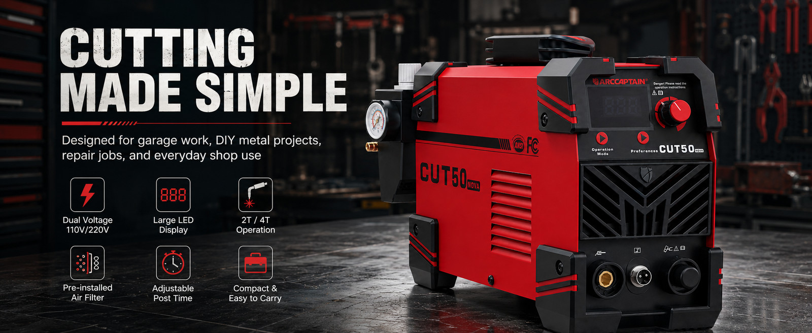 ARCCAPTAIN Plasma Cutter 50Amp 1/2" Clean Cut with Large LED Display IGBT 2T/4T