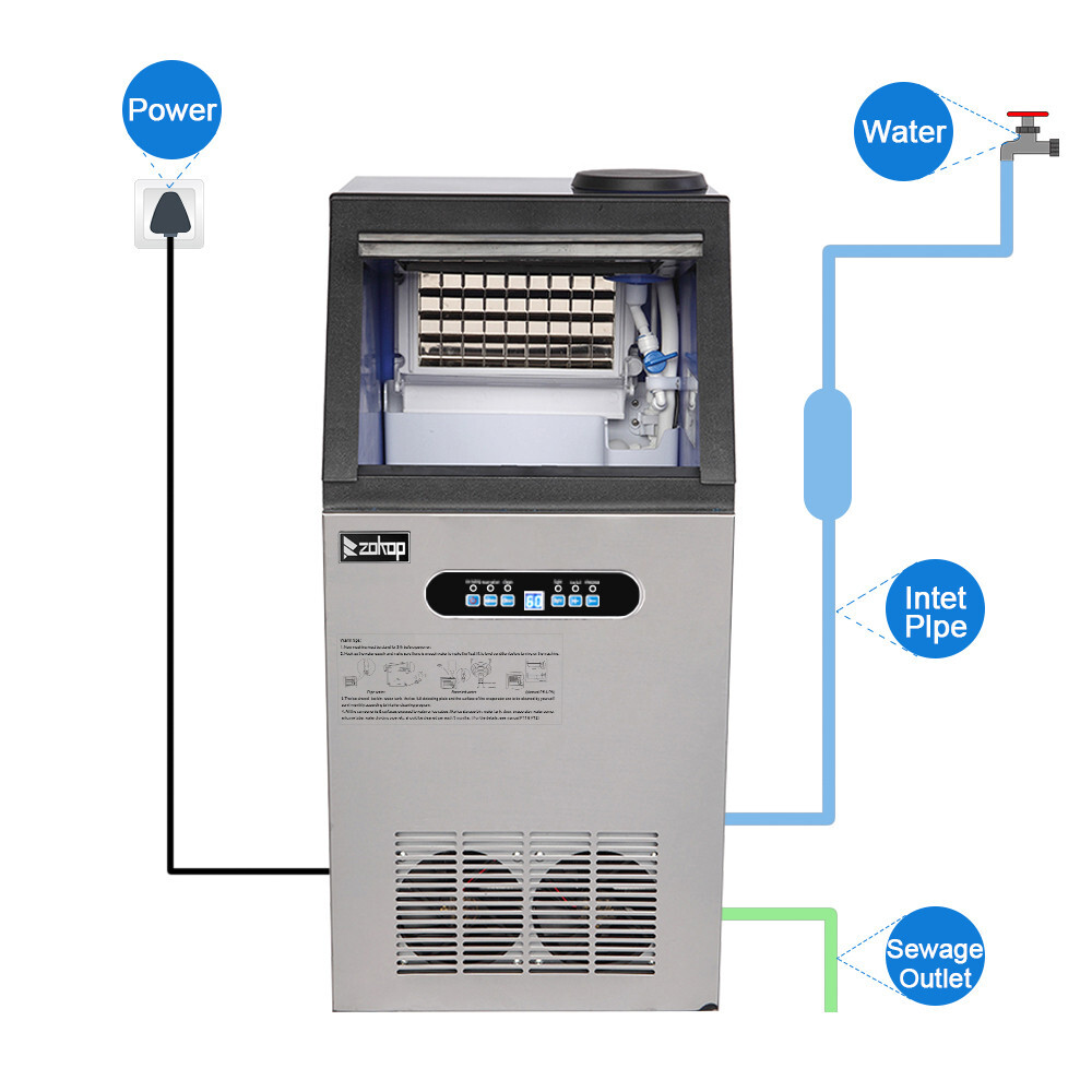 110lbs/24h Commercial Built-in Ice Maker Machine Display Ice Cube Machine 110V