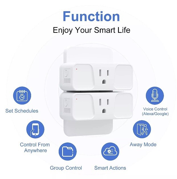 4 Wi-Fi Smart Home Socket Plug Outlet 2.4Ghz Voice Amazon Alexa Google Assistant