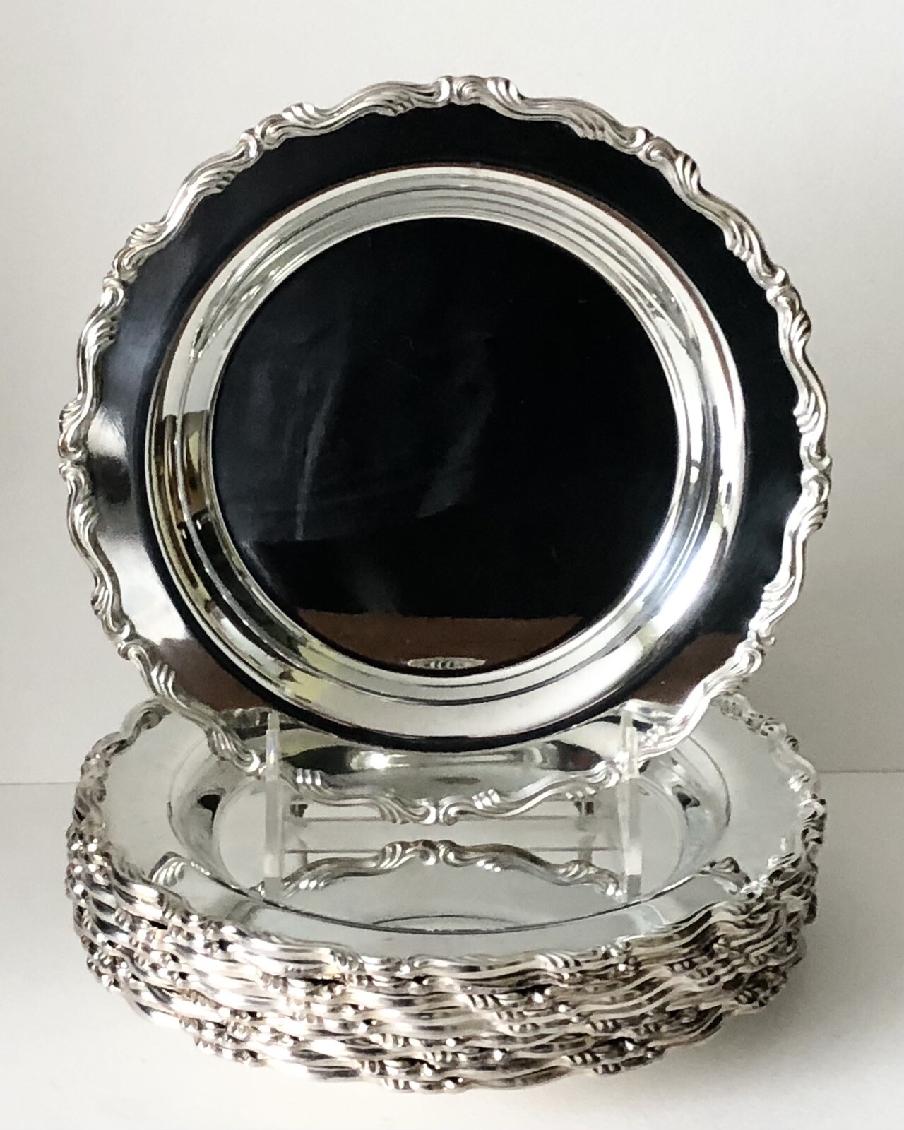 Vintage Wm A Rogers Oneida Silver Plate Rococo Scroll Border Salad Plate Set/10