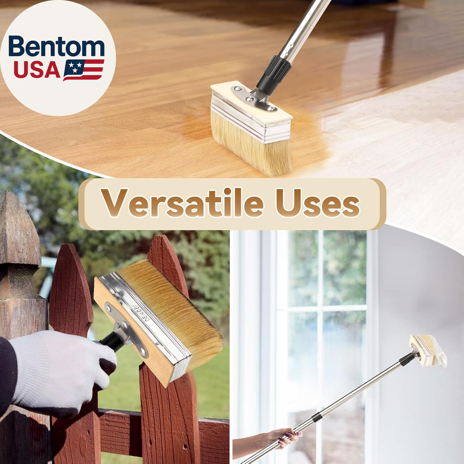 Deck Stain Brush with Long Handle, 60" Extension Pole Deck Stain Applicator, 7"