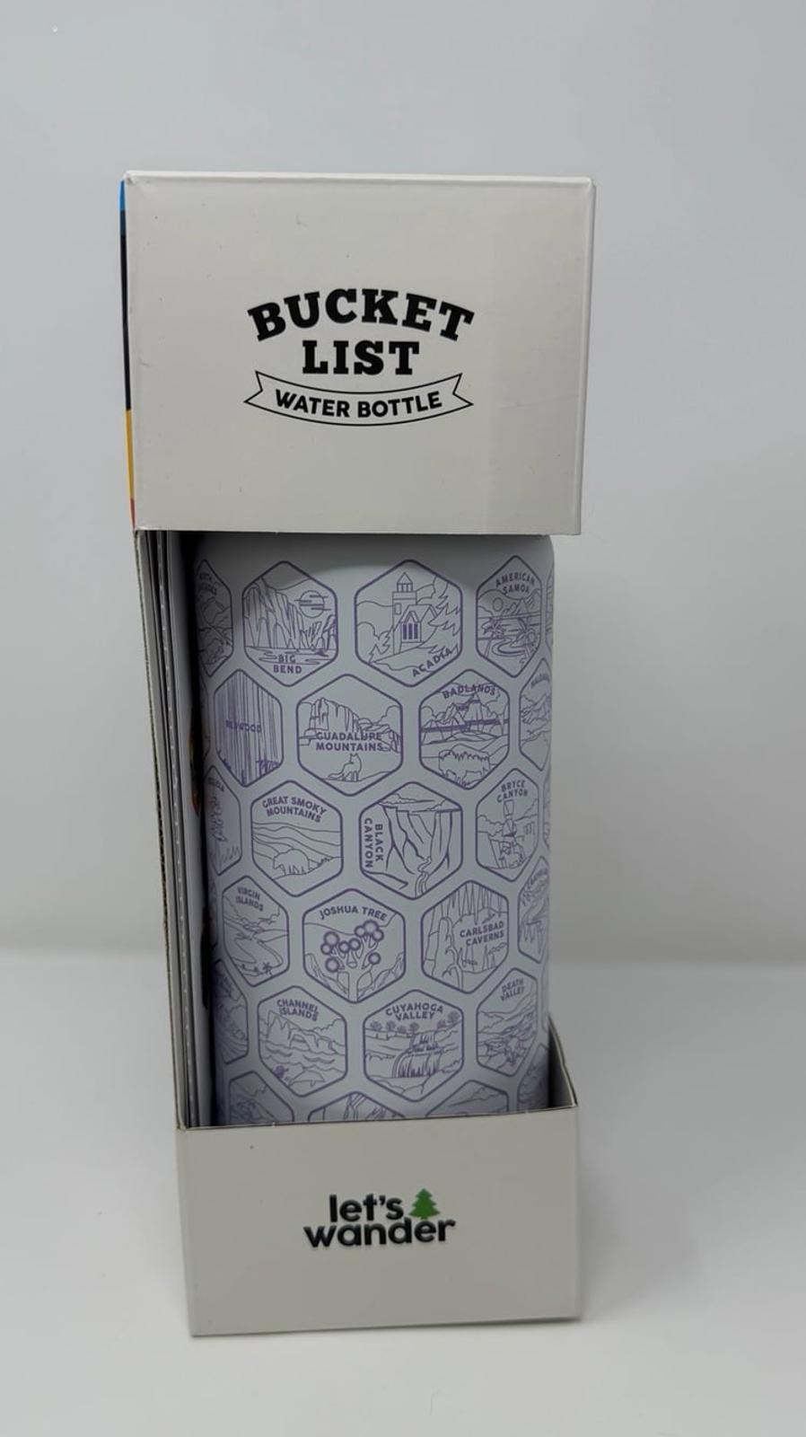 Original National Parks of the USA Bucket List Water Bottle w Stickers Travel