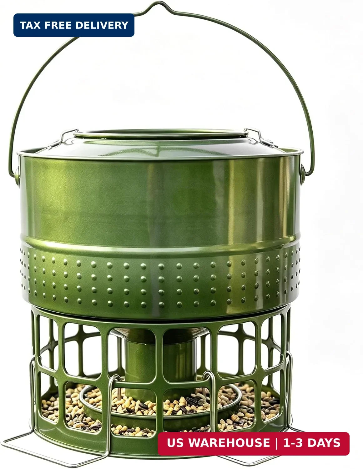 Solution4Patio 8-10LB Bird Feeder, Metal Wild Birdfeeder with 32 Access Holes &