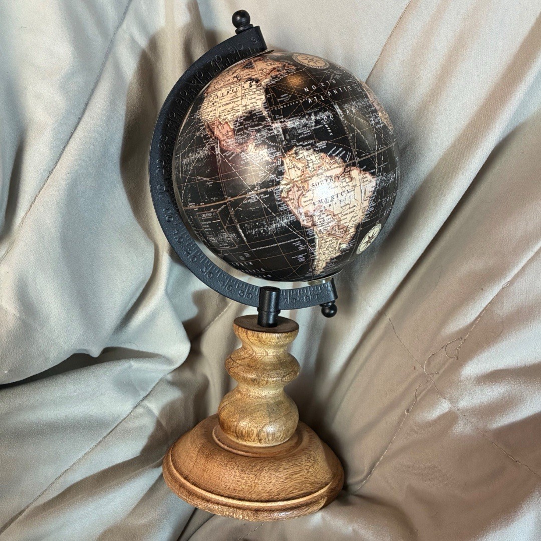Globe Black Wood Base Wizarding Witchy Spooky Goth Decor Desk Office Study