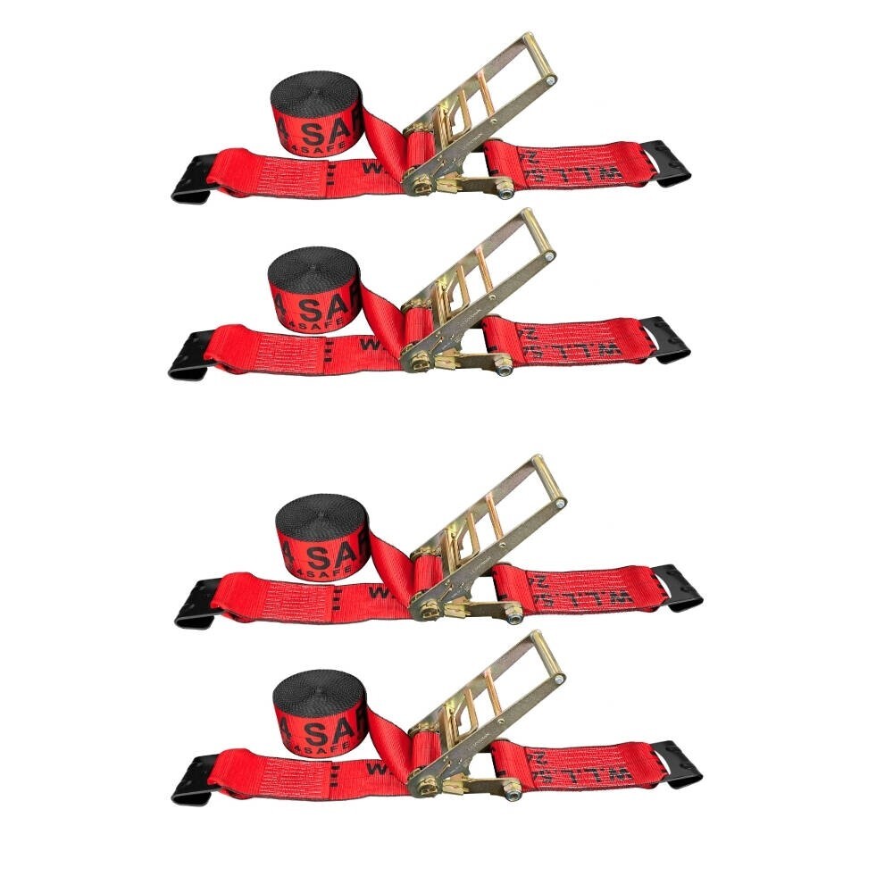 4 PK 30ft 2" 3" Side Mount Wheel Net Flat Hook Tie Down w/Ratchet Lasso Straps