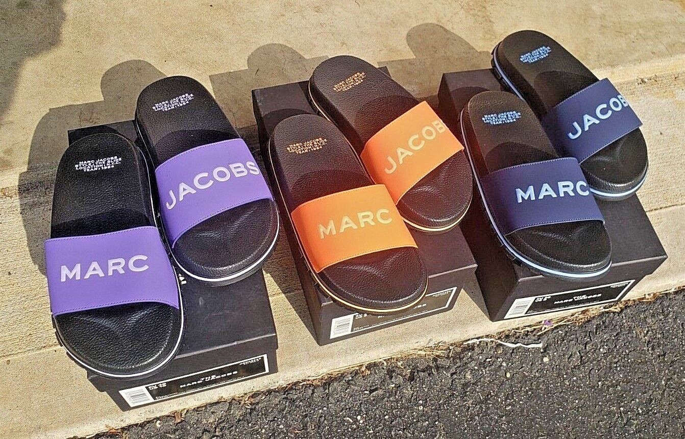 Marc Jacobs slides size 8-11 Purple Potion Dragon Fire orange Navy NIB shoes 511