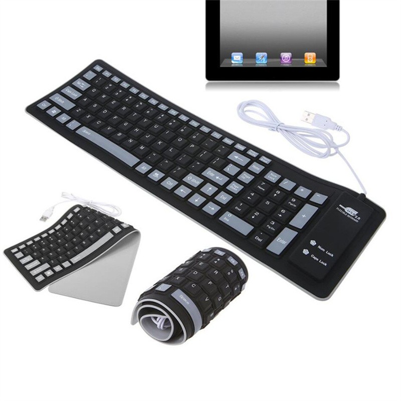 Wired Keyboard Foldable Silicone USB Flexible Waterproof Slim For PC
