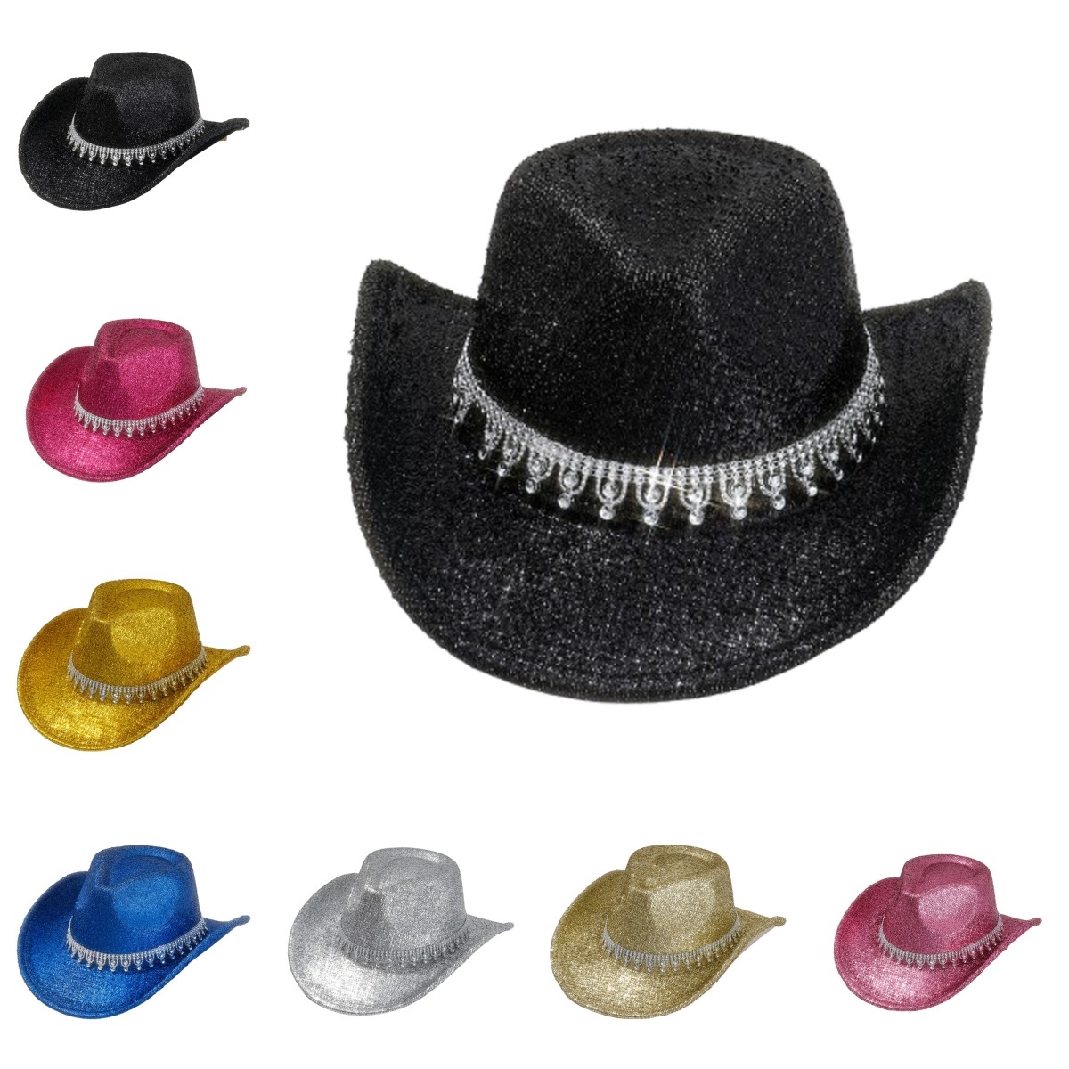 Rhinestone Cowboy Hat for Men Women, Western Style Wide Brim Glitter Cowgirl Hat