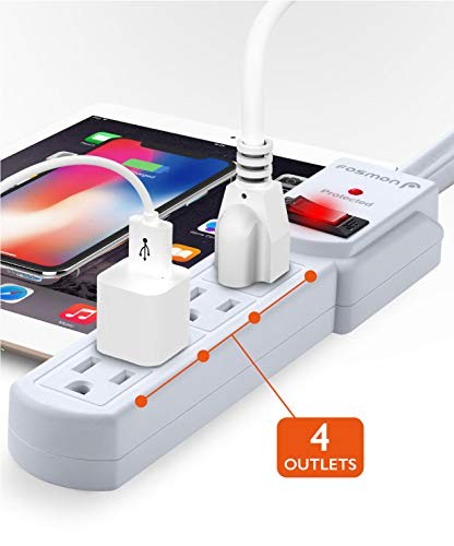 Fosmon 4 Outlet Small Surge Protector Power Strip - 3Ft Short 1 PACK
