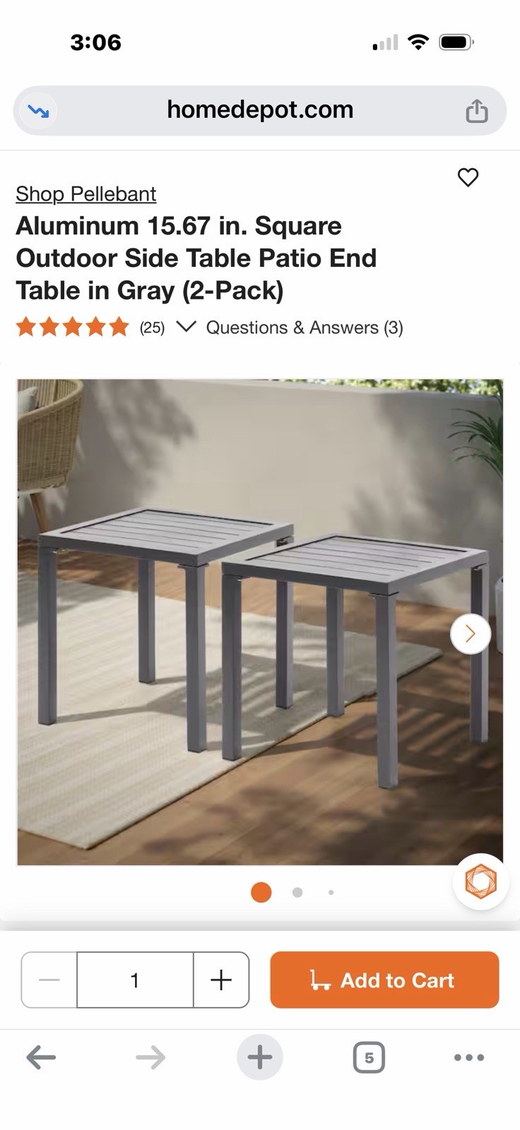 Aluminum 15.67 in. Square Outdoor Side Table Patio End Table in Gray (2-Pack)