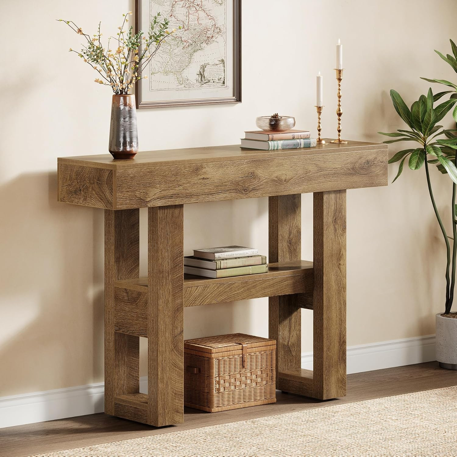 Tribesigns 41.34" Farmhouse Console Table, Sofa Table behind the Couch | 2-Tier