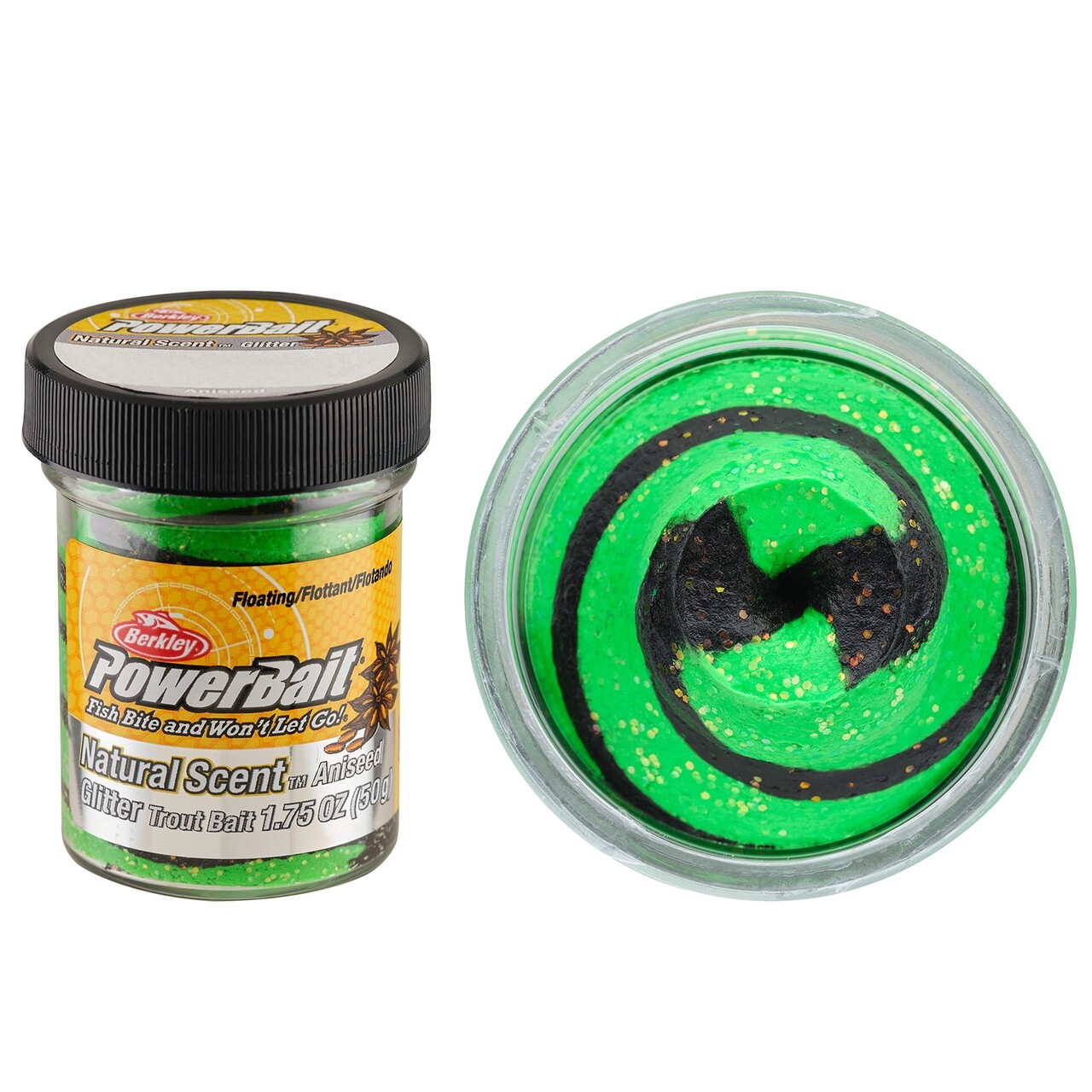 Berkley Powerbait Glitter - Trout Dough Black / Green, Aniseed scent