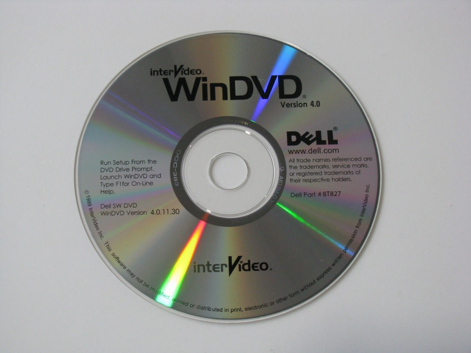 interVideo WinDVD Version 4.0 Computer Software 4.0.11.30 DVD PC Disk Part 8T827