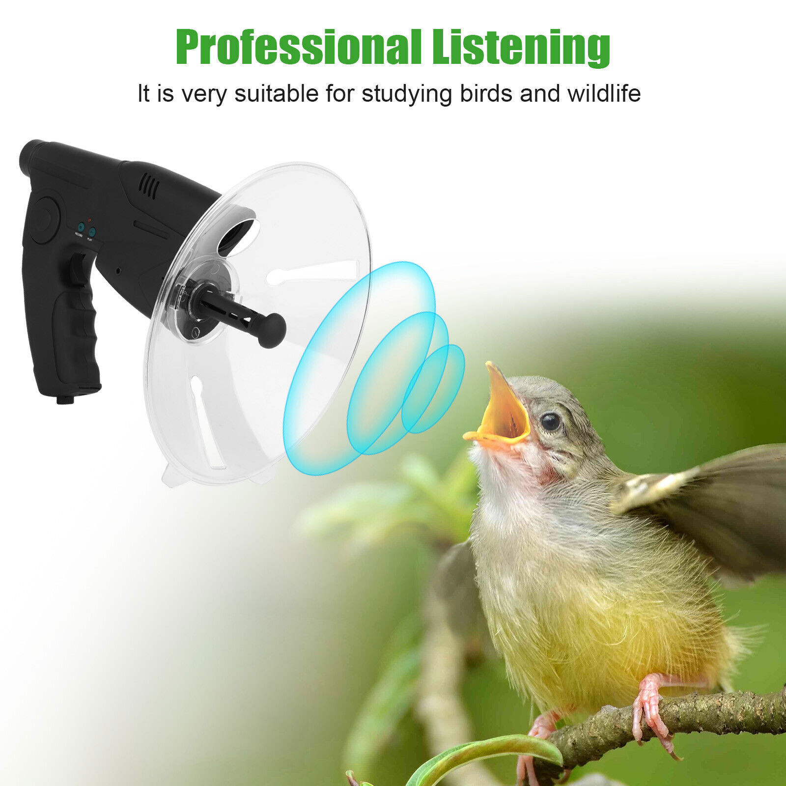 Parabolic Microphone Monocular Bionic Ear Birds Listening Device UP To 300FT US